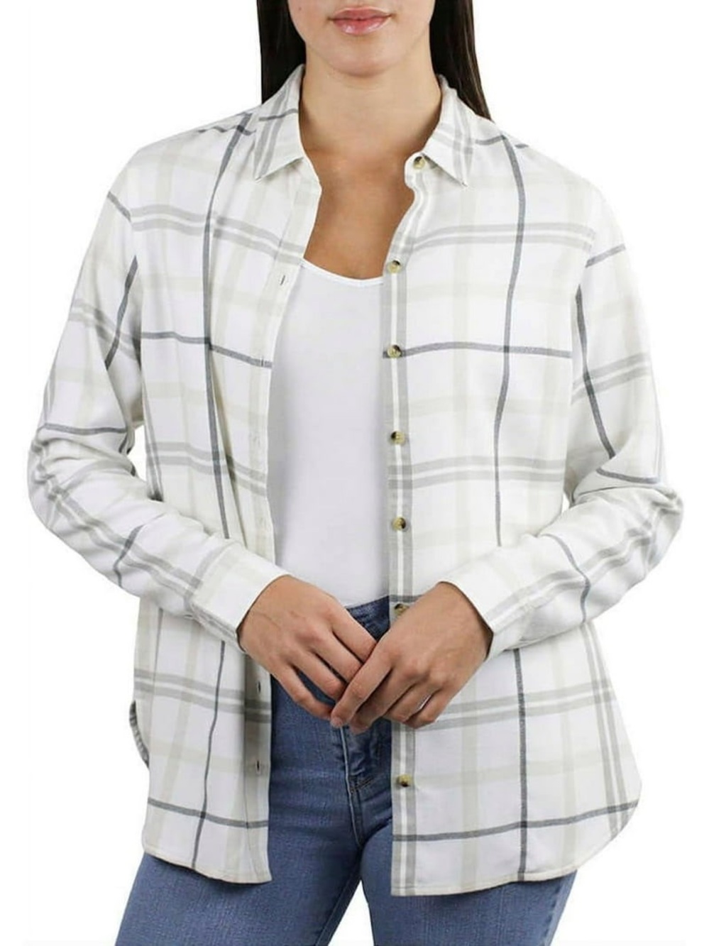 Jachs White Plaid Button-Down Shirt w/Pockets